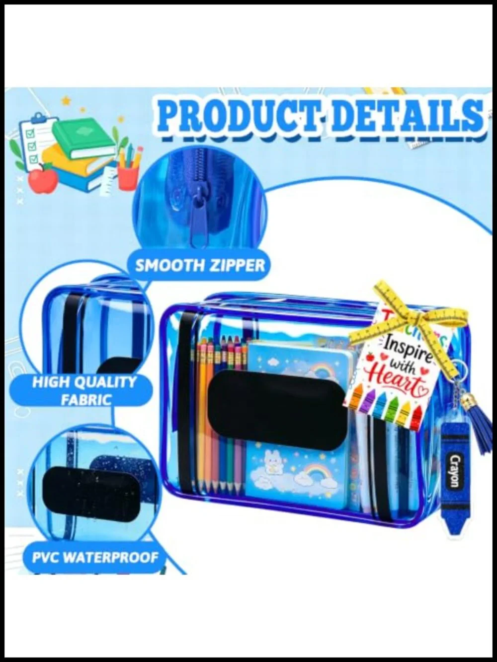6-Pack Clear Waterproof PVC Cosmetic Bags with Keychains, Teacher Appreciation
